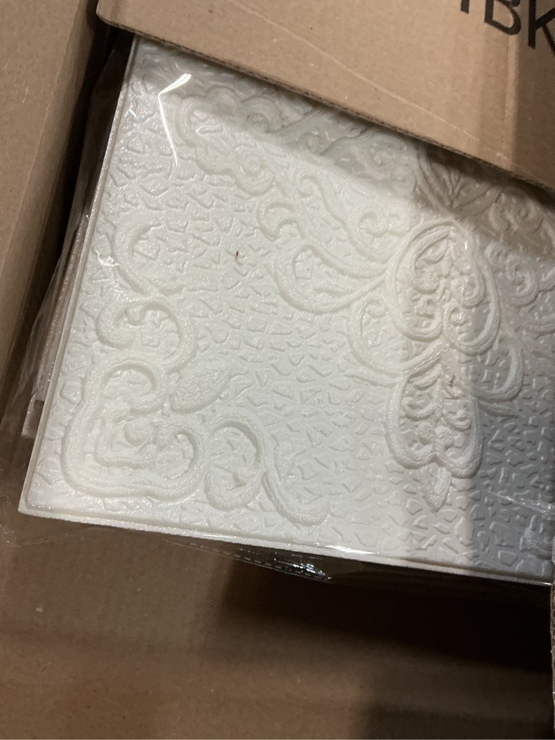 Condition photo showing Good Condition for peel and stick ceiling tiles, ceiling tiles foam 16 pcs, covered 21 sq.ft, 3d wall panels, easy to install and cut for ceil & interior wall decor, symmetra bloom pattern (13.8 x 13.8 inch) 16pcs symmetra