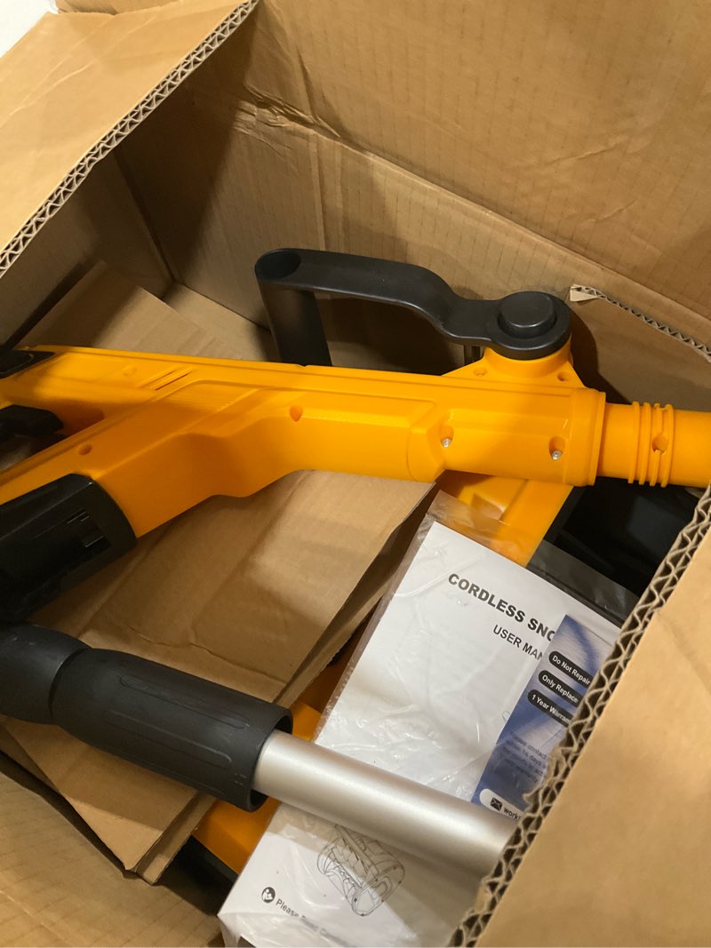 Condition photo showing As Is for 12" Cordless Snow Shovel (NO Battery) Compatible with Dewalt 20V Max Battery, Electric Snow Shovel with Directional Plate & Adjustable Front Handle, Cordless Snow Blower for Driveway/Patio/Sidewalk For Dewalt 20V Battery(Yellow)