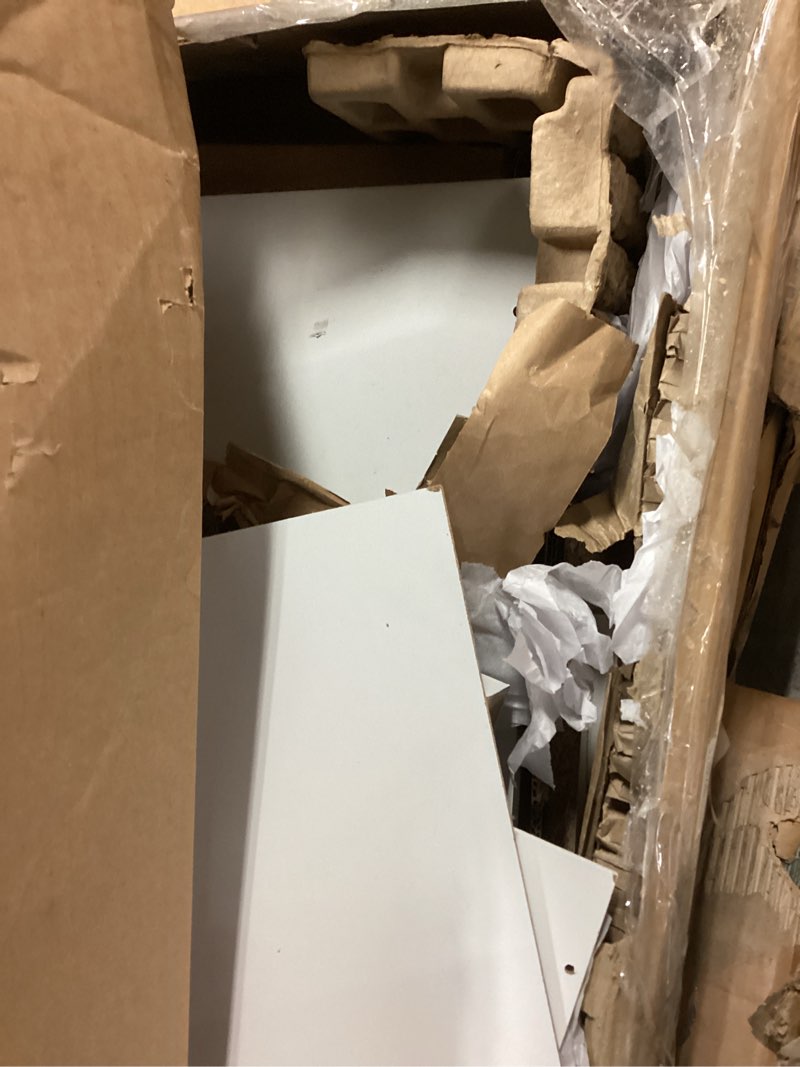 Condition photo showing As Is for mainstays get ready with me grwm left vanity table with lighted mirror and storage, white finish