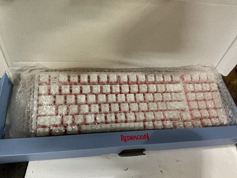Condition photo showing New/Like New for redragon k710 wireless mechanical gaming keyboard, bluetooth/2.4g/wired tri-mode, rgb backlit, clicky blue switch, rechargeable battery, solid metal panel, pbt keycaps for pc/mac, white