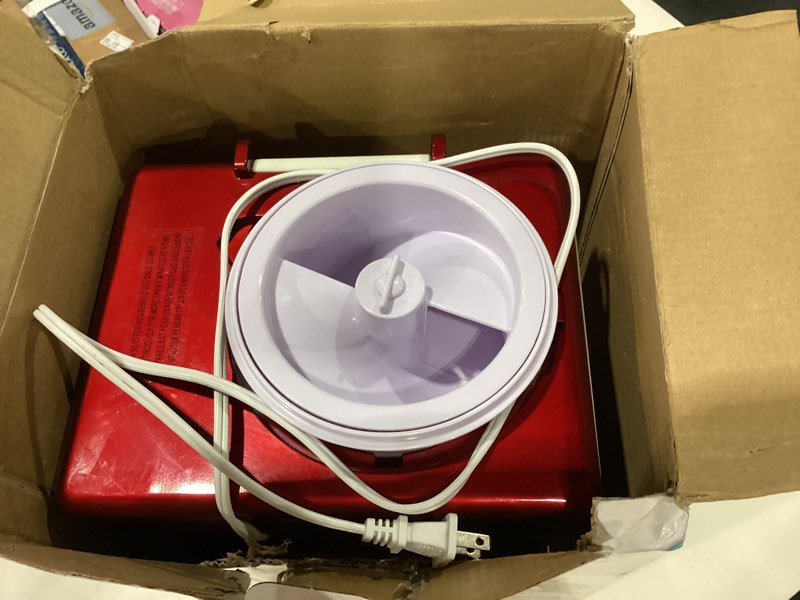 Condition photo showing Good Condition for NOT TESTED Nostalgia Snow Cone Shaved Ice Machine - Retro Table-Top Slushie Machine Makes 20 Icy Treats - Includes 2 Reusable Plastic Cups & Ice Scoop - Retro Red Table Top Metallic Red