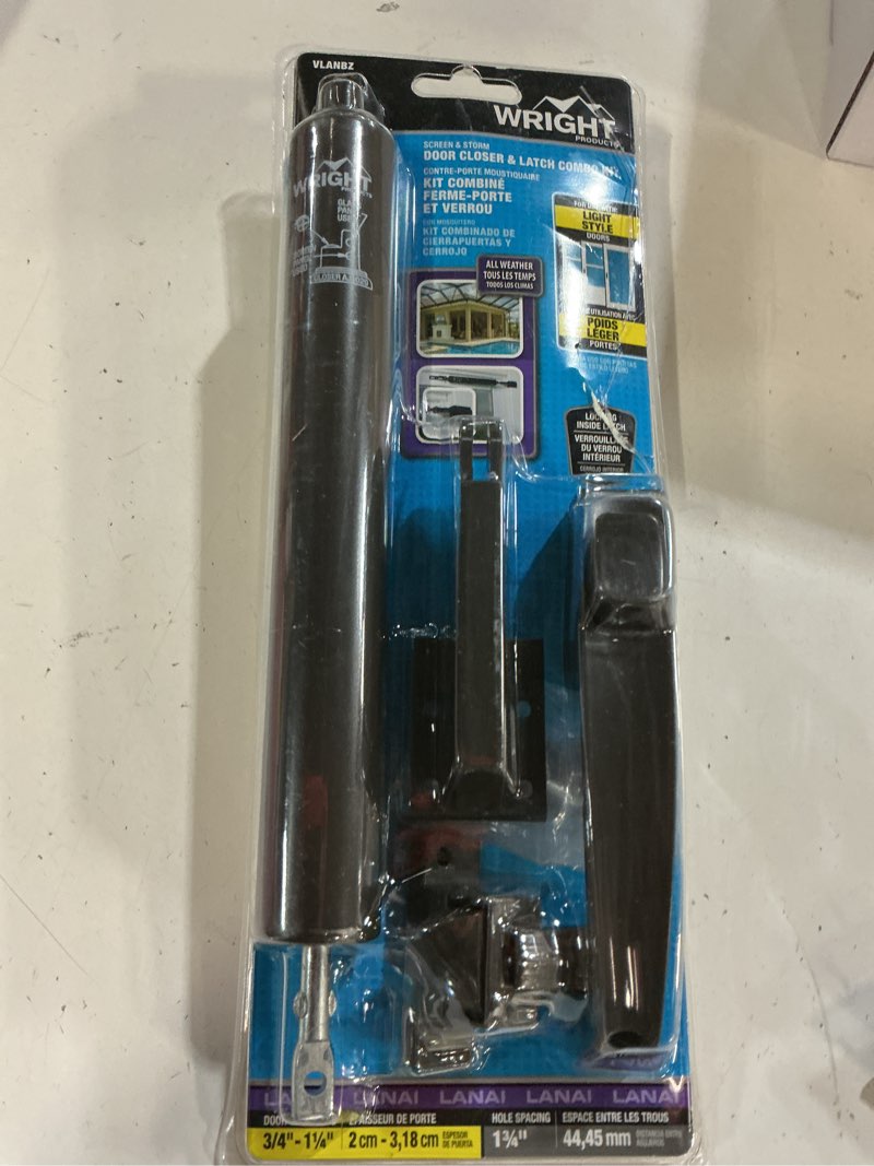 Condition photo showing New/Like New for wright products lanai corrosion resistant screen door hardware kit – pneumatic closer with push-button latch, no lock out, hold-open washer (transitional, bronze) transitional bronze