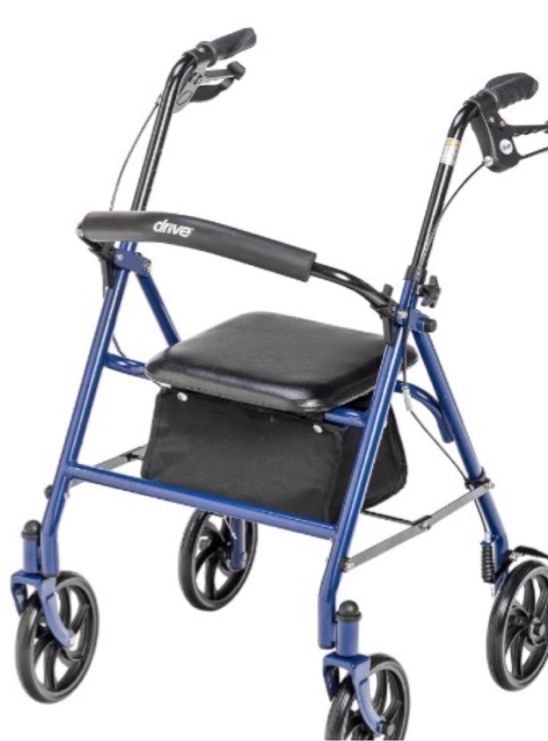 drive medical rollator walker with seat - stable mobility support - height adjustable - durable steel frame construction - smooth 7.5" wheels - foldable frame - 350 lb limit - red