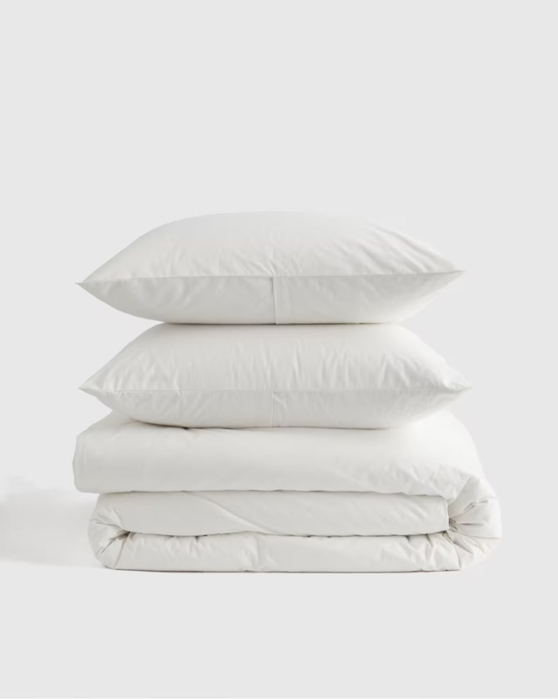 quince organic brushed cotton duvet cover set white, queen