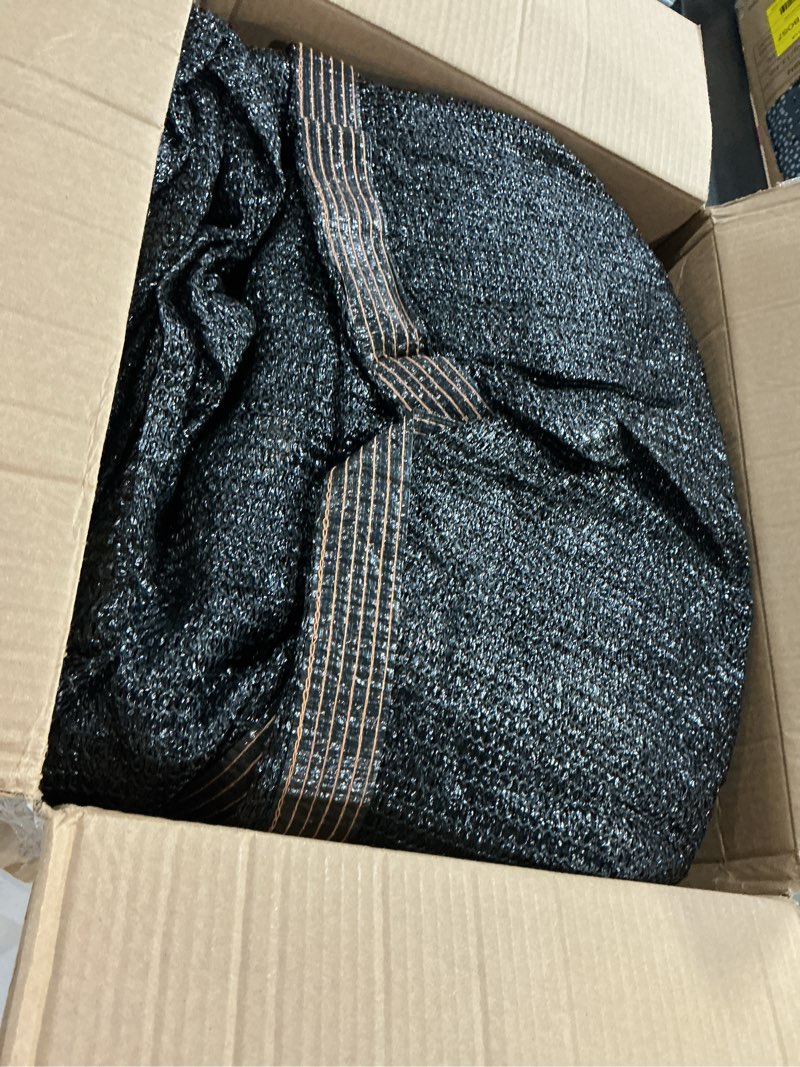Condition photo showing As Is for winemana 70% black shade cloth, 20 x 20 ft durable mesh tarp with grommets, resistant garden sun shade netting with taped edge for plant cover, greenhouse, patio, tomatoes, chicken coop, barn kennel 20 ft x 20 ft 70%