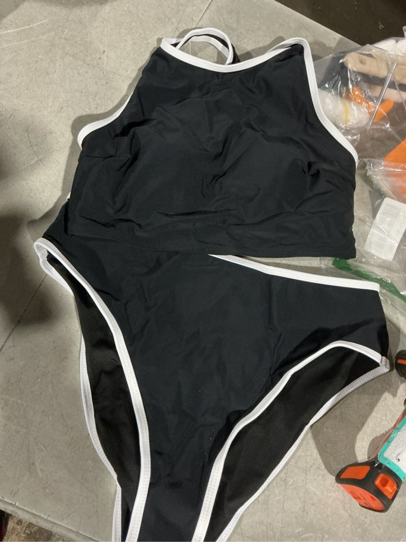 Condition photo showing Good Condition for suuksess women high waisted bikini sets high neck sporty two piece swimsuits medium 170 black white