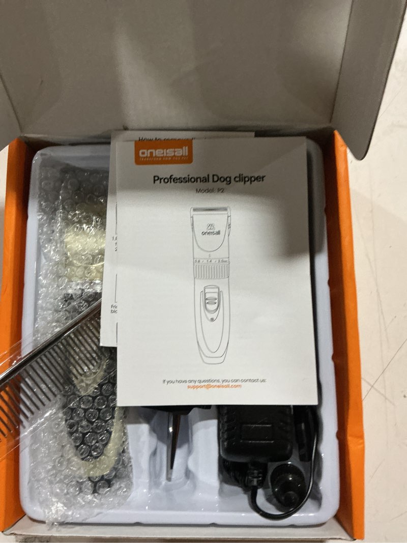 Condition photo showing Good Condition for oneisall Dog Clipper Low Noise, Dog Grooming Kit with Rechargeable, Pet Shaver Cordless Electric Quiet Hair Clipper Set for Dogs Cats Pets?Gold?