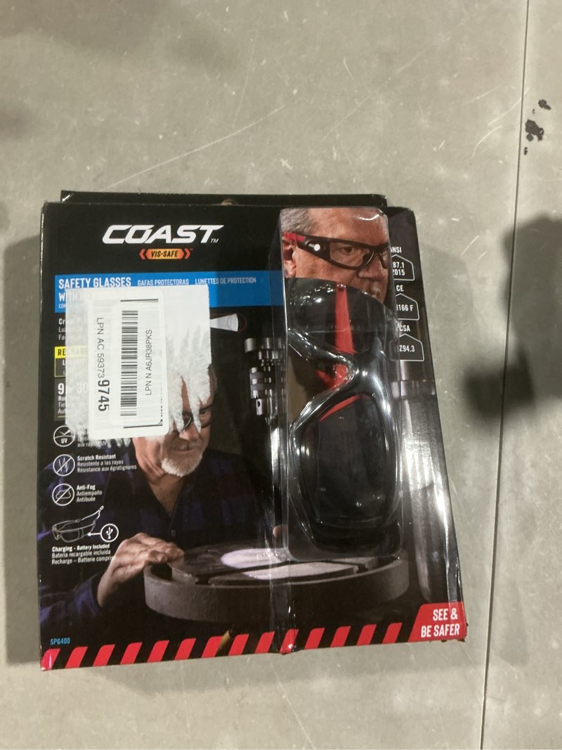 Condition photo showing Good Condition for coast spg400 rechargeable lighted led safety glasses with built-in inspection beam, scratch resistant interchangeable lenses, safety glasses w/ non-bifocal lenses
