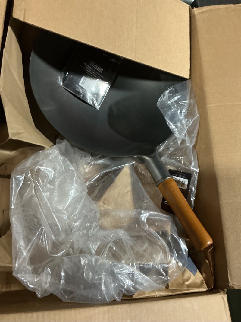 Condition photo showing Good Condition for YOSUKATA 14" Carbon Steel Wok with Round Bottom – Pre-Seasoned Pow Wok for Stir Fry – Traditional Chinese Japanese Black Steel Pan – Outdoor Cookware for Gas Stovetops, Open Fire, BBQ, Camping