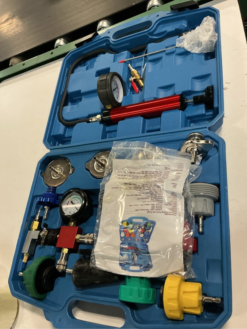 Condition photo showing Good Condition for radiator pressure tester kit, coolant pressure tester and vacuum refill kit for automotive cooling system water tank leakage detection (universal fit 18pcs) blue 16pcs