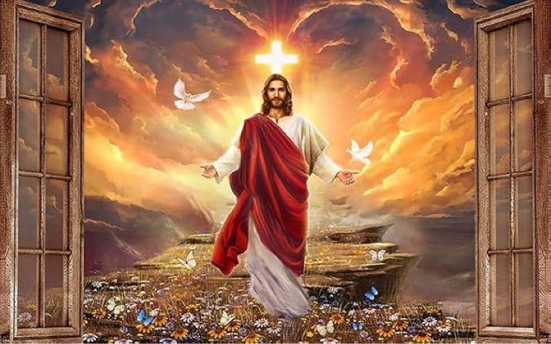 (Similar )MATTUI Jesus Wall Art- The Cross Light from Sky Poster For Christian Home Decor-Jesus and Dove Canvas Prints Picture for Room Living Decor