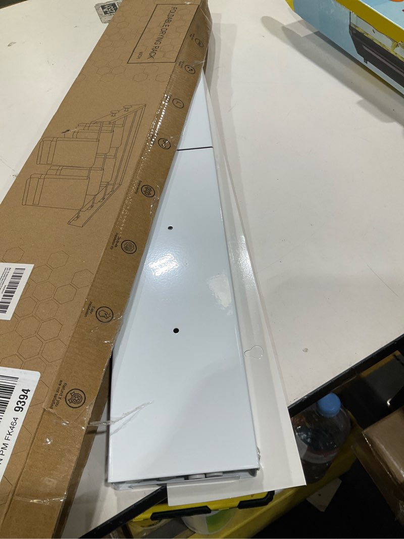 Condition photo showing Good Condition for Wall Mounted Drying Rack for Laundry 23.6'', Foldable Laundry Drying Rack Clothing Wall Mount with 4 Towel Hooks and 4 Rods, Space Saving for Indoor Outdoor Bathroom Balcony (White, 23.6'') White 23.6''