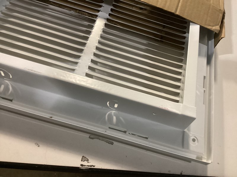 Condition photo showing As Is for EZ-FLO 12 x 24 Inch (Duct Opening) Return Air Vent Cover for Wall or Ceiling, Solid Steel Return Air Filter Grille, HVAC Vent Cover, White, 61668 12 in. x 24 in.