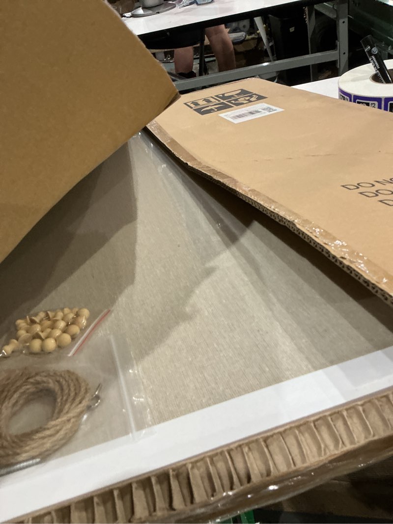 Condition photo showing Good Condition for double-sided large cork board with linen, 36" x 24" hanging wood framed bulletin board, picture display vision board corkboards for wall room school office decor, 20 pushpins,1pack cork+beige - 1pcs 36" x 24"
