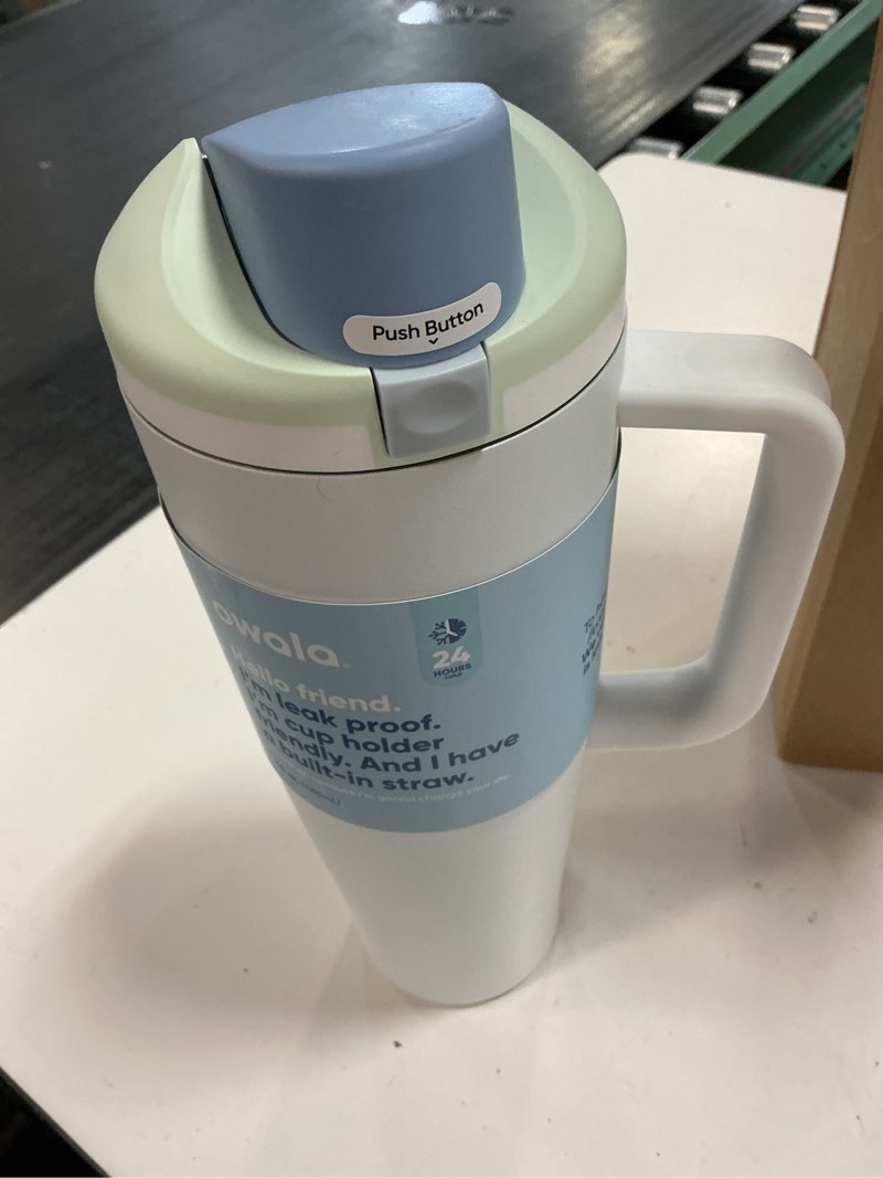 Condition photo showing Good Condition for owala freesip tumbler insulated stainless steel water bottle with built-in straw and side handle, for travel, work, school, and sports, 40oz, bpa free, leak proof, iced breeze iced breeze 40 ounces