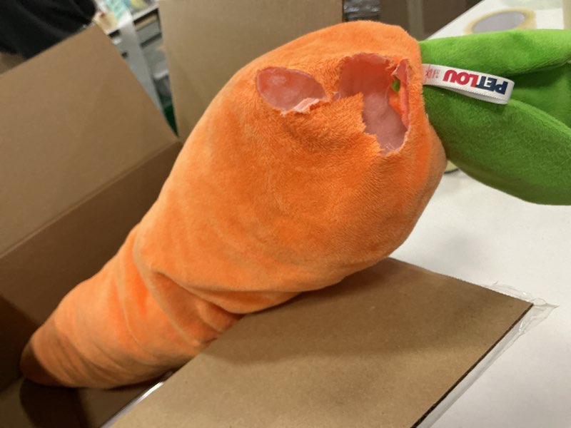 Condition photo showing As Is for Petlou Durable Plush Multi-Squeaks and Crinkle Dog and Cat Toys, Vegetables and Rabbit Collection (L-Orange, 29-Inch Carrot), for All Breed Sizes