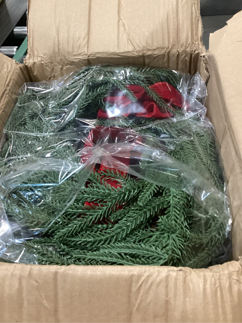 Condition photo showing New/Like New for Janinka 6 Pcs Christmas Wreath for Windows 11.8 Inch Christmas Window Decorations Cabinet Wreaths with Red Bow Greenery Artificial Hanging Garlands for Fireplaces Window Home (Norfolk) Norfolk 6