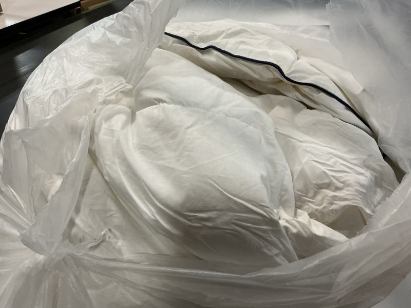 Condition photo showing As Is for luxury down fiber comforter queen size - high fill power medium warmth for all season duvet insert - light weight, lvory white (90" x 90")