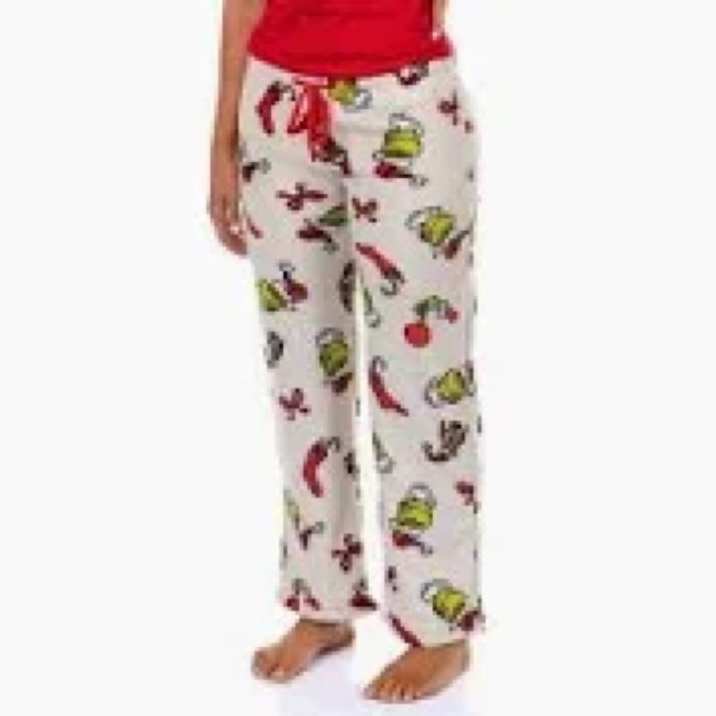 Dr. Seuss The Grinch Santa Kids Velour Holiday Lounge Pajama Pants (White, 5)