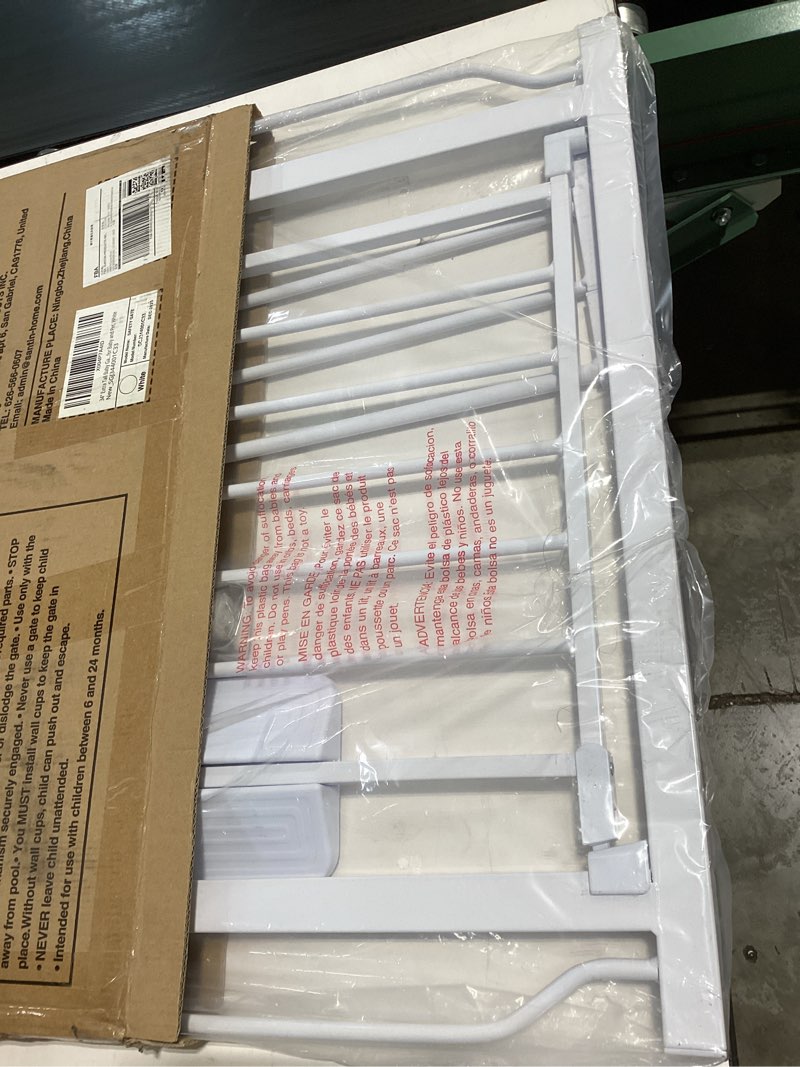 Condition photo showing Good Condition for 34" extra tall baby gate for stairs, auto close stroller friendly dog gate indoor for doorways, pressure mounted 29"-40" wide baby gate, easy walk through gate for children & pets, white white 29-40"wide, 34"tall