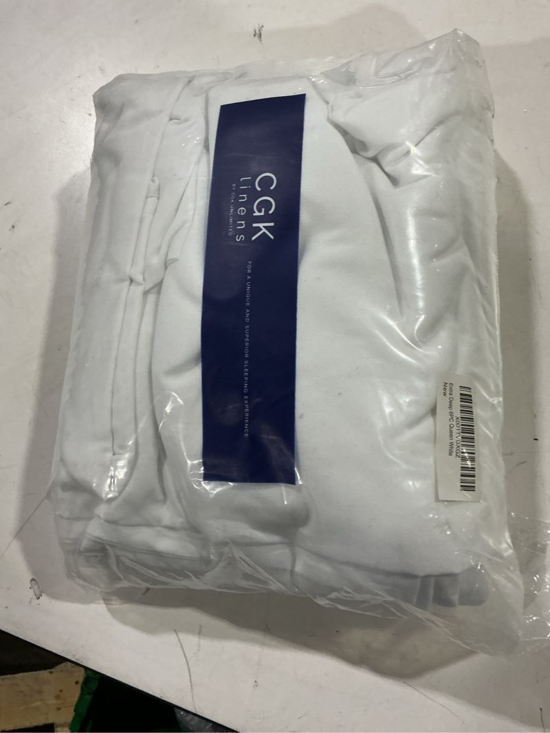 Condition photo showing New/Like New for extra deep queen sheet set - 6 piece breathable and cooling sheets - hotel luxury bedding for women, men, kids & teens - easy & secure fit - soft, wrinkle free and comfy - extra deep pockets - white 01 - white queen
