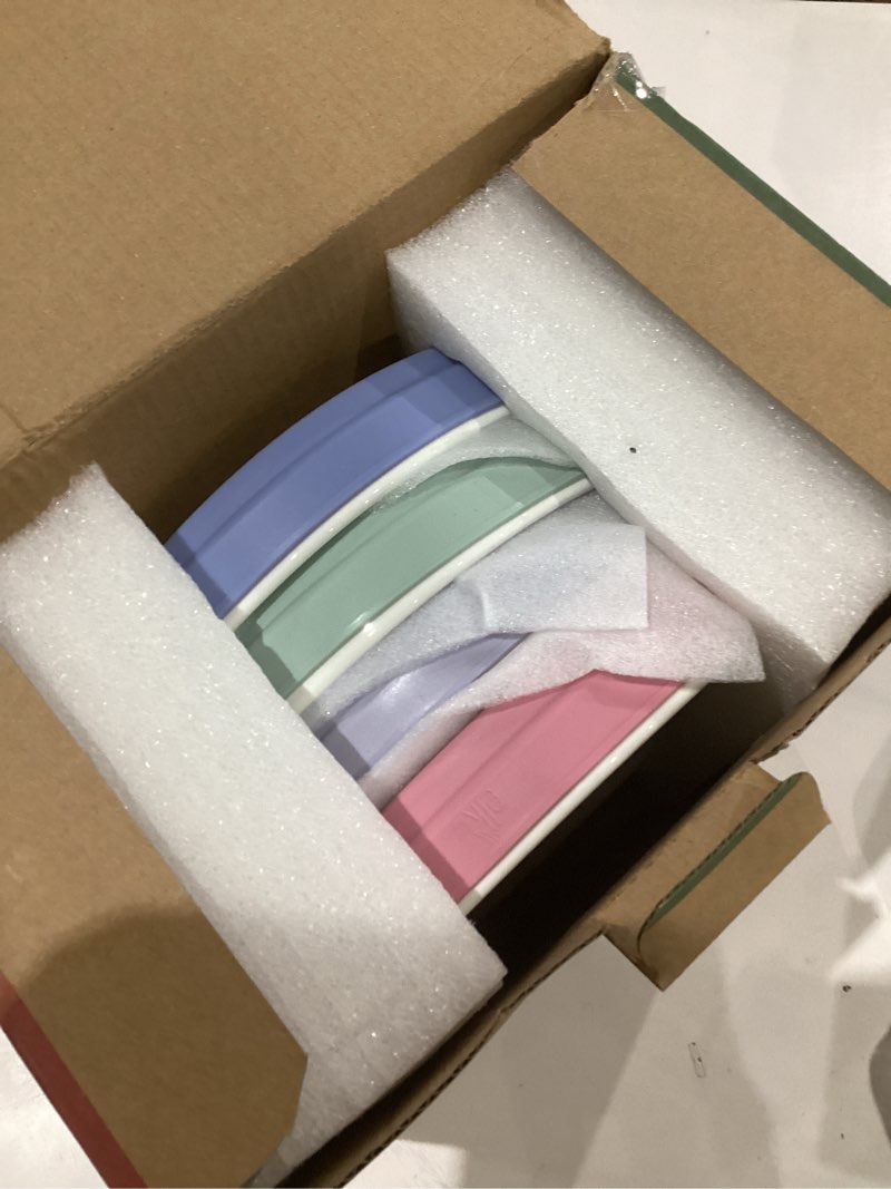 Condition photo showing New/Like New for Elk and Friends Kids 7.8” Porcelain White Plates with Silicone Sleeves | Suitable for Babies/Toddlers | Microwave & Dishwasher Safe | Non Slip Dinnerware | Snack Dishes | 4 Pack Blush/Lilac/Sage/MistyBlue 7.8" Non Divided (Sleeve)