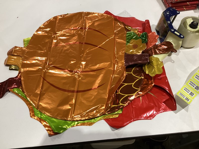 Condition photo showing item condition for Similar. 6 Pieces Fall Balloons,Large Thanksgiving Foil Balloons,Orange Pumpkin Maple Leaf Mylar Balloons for Fall Autumn Harvest Thanksgiving Themed Birthday Baby Shower Wedding Party Decorations Supplies