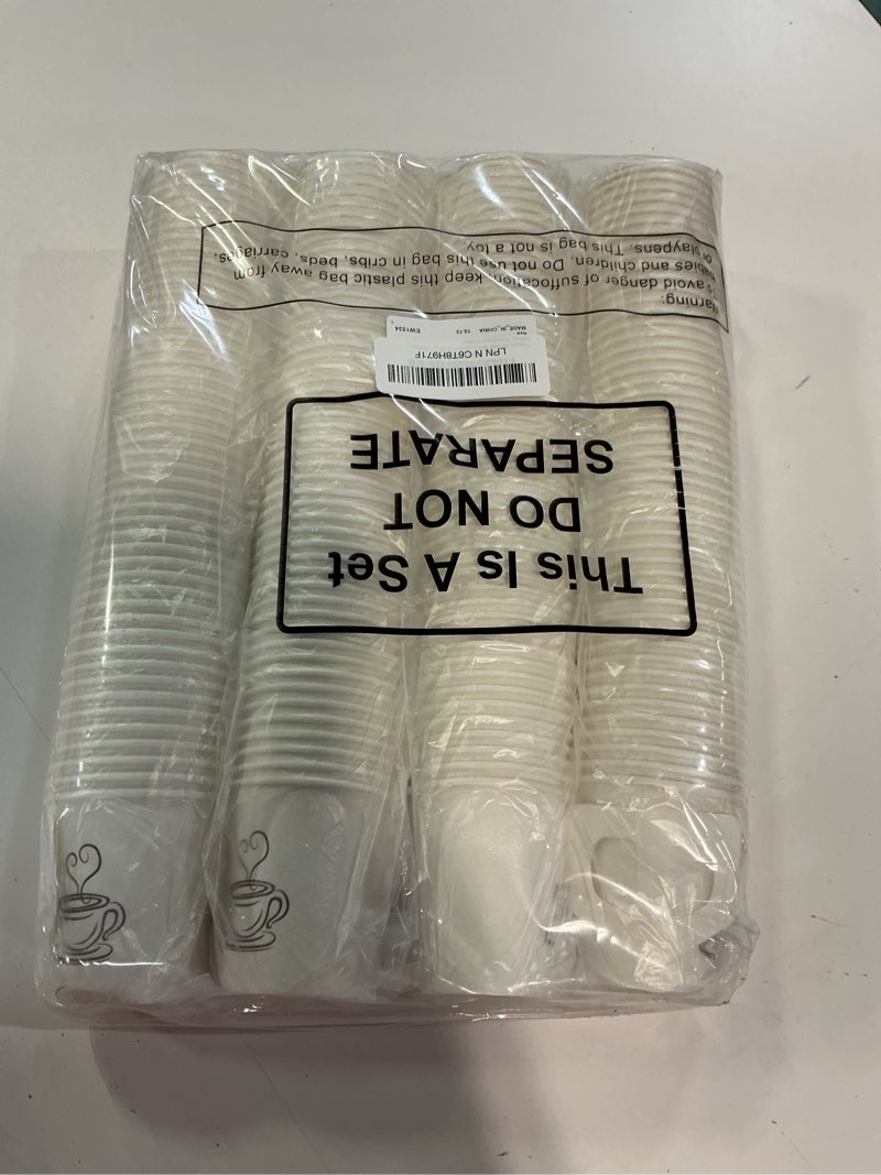 Condition photo showing New/Like New for tessco for you 200 count 4 oz disposable espresso paper cups bulk with handle, ideal for party hot cold drinking coffee, juice, picnic, home, office, travel and events 4 oz coffee pattern