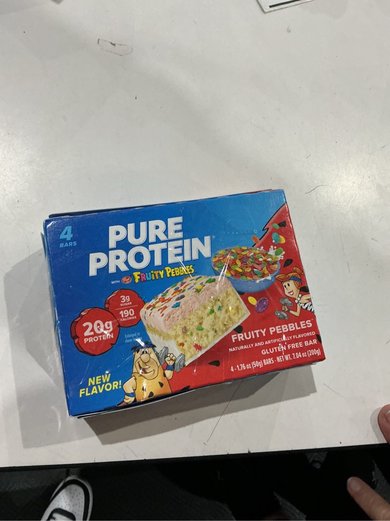 Condition photo showing Good Condition for pure protein bars, fruity pebbles, low sugar, 20g protein, 1.76 oz, 4 count
