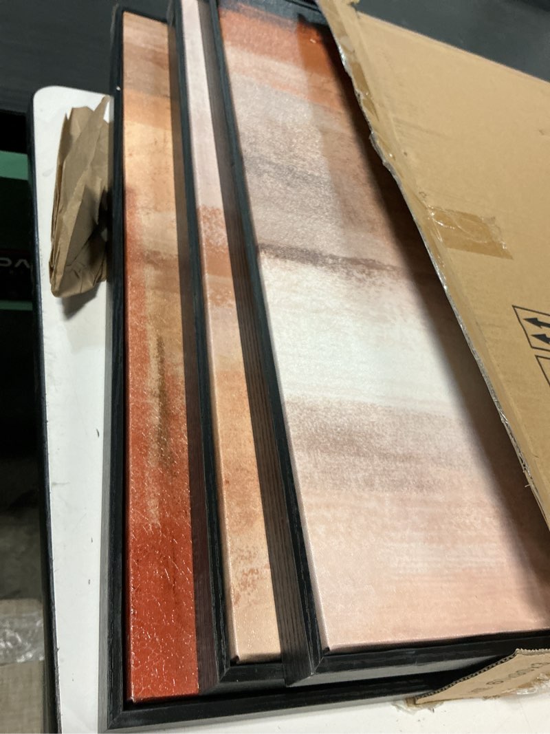Condition photo showing Good Condition for ASDCEUTICALS Large Canvas Wall Art - Brown and Beige Abstract Pictures for Living Room Vintage Wall Decor Retro Rustic Paintings Black Float Framed for Bedroom Dinning Room 24" X 36" X 3 pcs 24" X 36" X 3pcs Framed brown