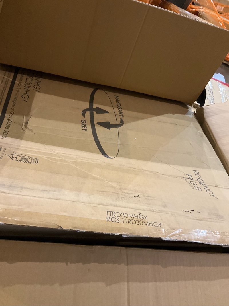 Condition photo showing As Is for Regency Cain 30 in. Round Breakroom Table with Durable Laminate Top, Scratch & Stain Resistant Surfa