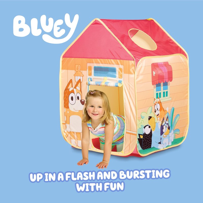 pop n fun bluey pop-up tent, multicolor easy storage pop up play tent with roll-up door & peep window, indoor/outdoor toddler playhouse for