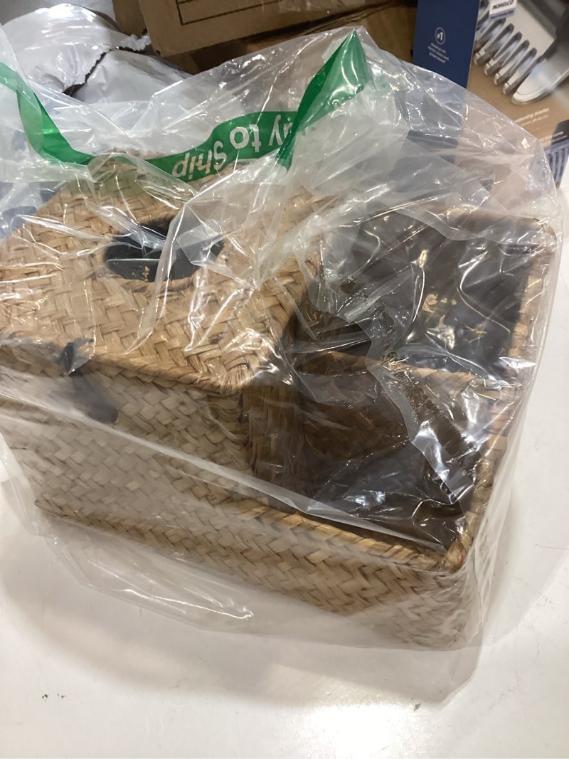 Condition photo showing Good Condition for sumnacon square woven tissue box cover - decorative cube tissue box holder with side organizer, rustic seagrass tissue box for living room vanity night stand table countertop office,caramel caramel seagrass