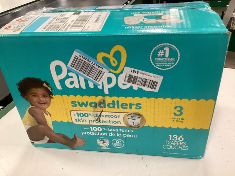 Condition photo showing New/Like New for Pampers Swaddlers Diapers, Size 3 (13-26 lbs), 136 Count, Absorbent, Keeps Baby Dry and Comfortable, Skin Safe Disposable Baby Diaper (Packaging May Vary) Size 3 136