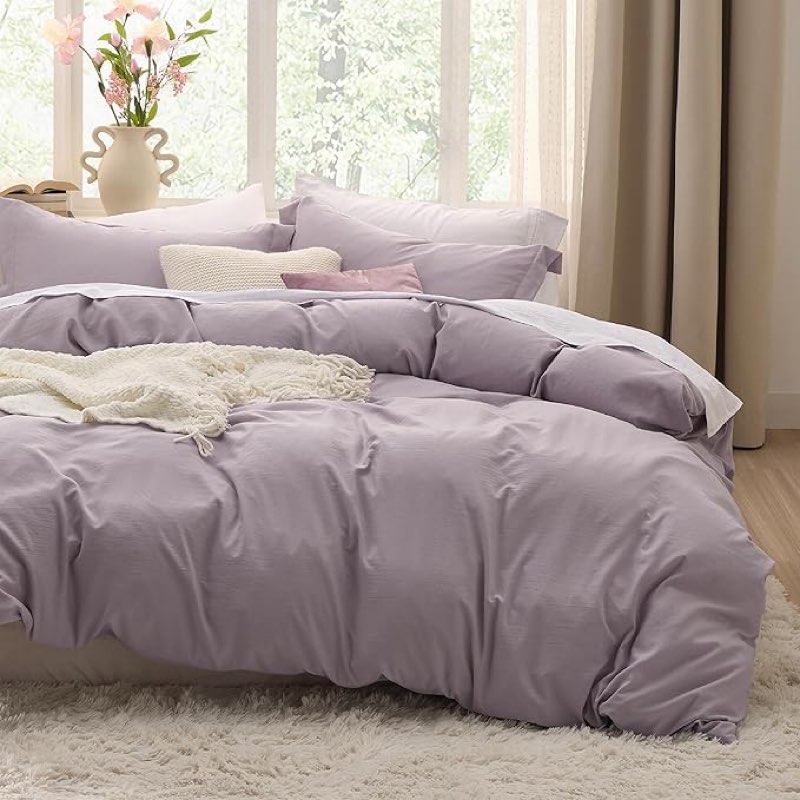bedsure dusty purple duvet cover queen size - 3 pieces prewashed cotton-like polyester extra soft bedding set, includes 1 duvet cover 90x90 inches with zipper closure & 2 pillow shams, no comforter