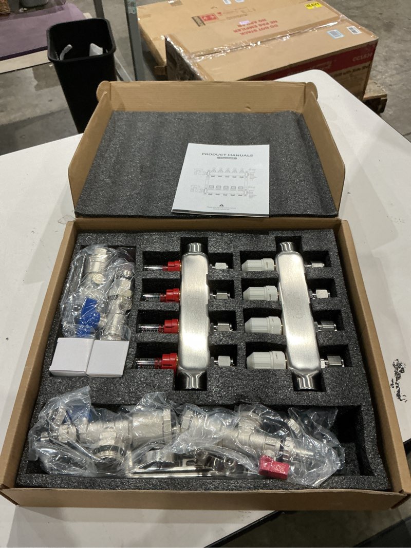Condition photo showing Good Condition for abst pex manifold,4 loop stainless steel floor radiant heat manifold kit with 1/2" adapters included for hydronic radiant floor heating 4-loop