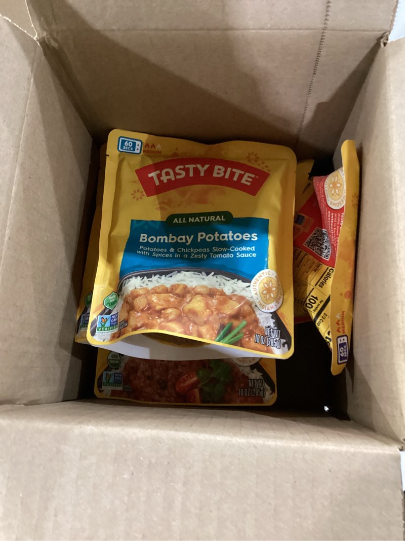 JAN 31 2027Tasty Bite Variety, Pack of 6, Bombay Potatoes, Kashmir Spinach, Punjab Eggplant, Channa Masala, Mad