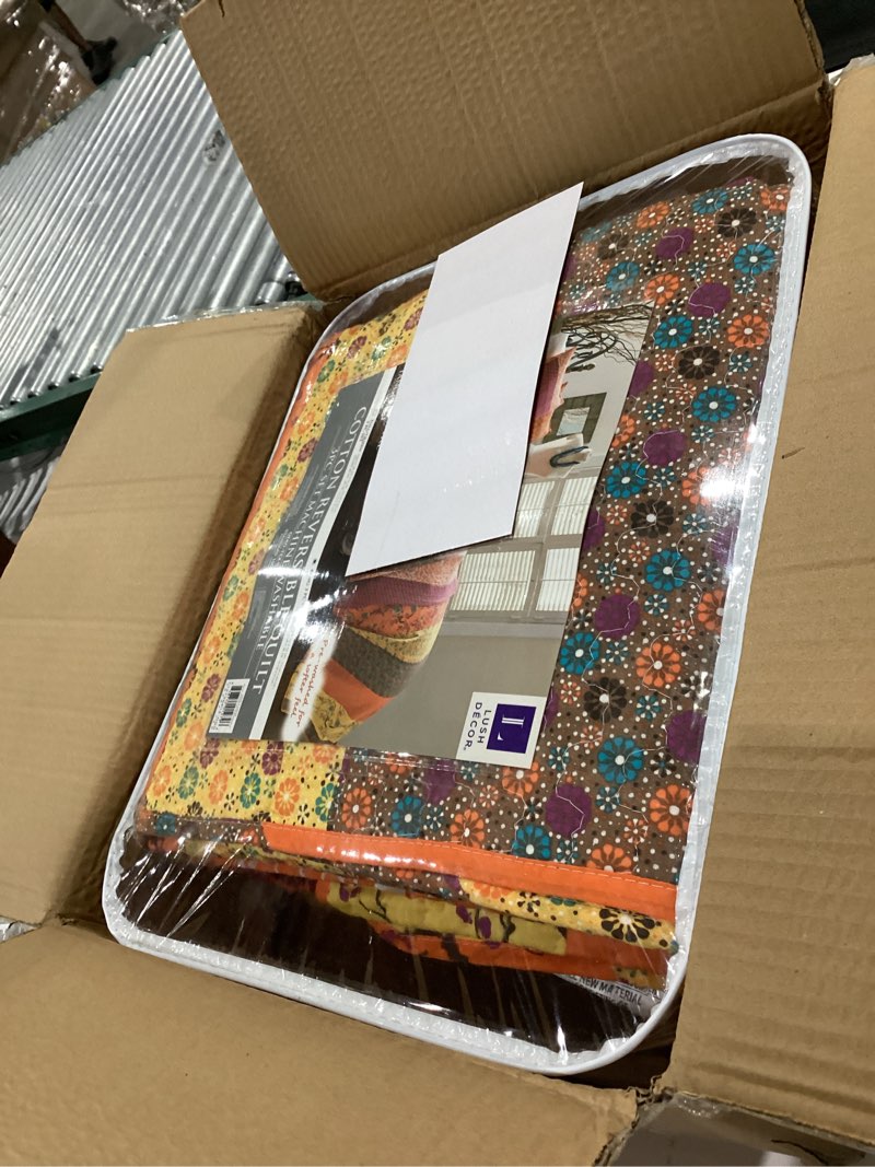 Condition photo showing Good Condition for lush decor royal empire reversible cotton quilt set, 3 piece set king, tangerine - striped bedding set - floral quilt king size - orange bedding - boho decor tangerine king quilt