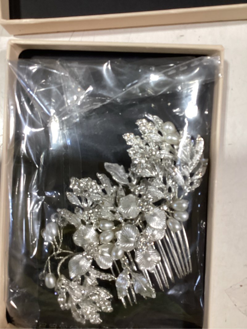 Condition photo showing New/Like New for sweetv handmade wedding hair comb clip rhinestone bridal hair comb piece, hair accessories for brides wedding, silver