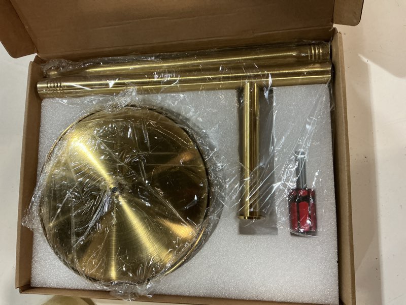 Condition photo showing New/Like New for tofix freestanding toilet paper holder with shelf and tray, stainless steel base, gold