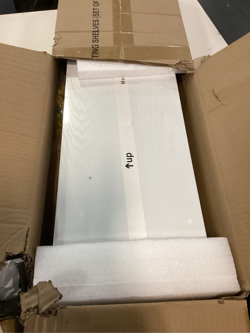 Condition photo showing Good Condition for BAYKA Floating Shelves for Wall, 36 inches Long Wall Mounted Rustic Wood Shelves for Bathroom, Bedroom, Living Room, Kitchen, Office, Hanging Shelf for Books/Storage/Decor(White,Set of 2) C. White - Modern Minimalist Style 36inches?for Media Center & Heavy Books?