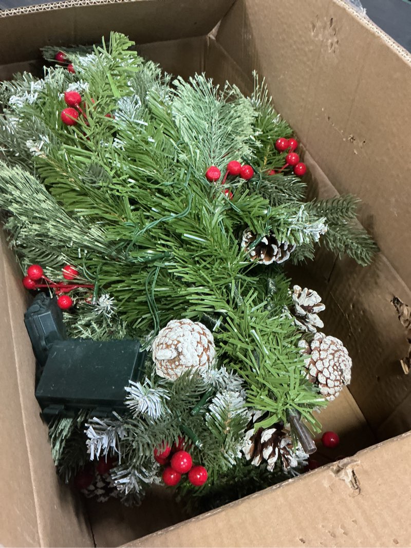 Condition photo showing Good Condition for 34" Prelit Small Christmas Tree with Lights, Battery Operated Xmas Tree with Pine Cedar Cones & Berries, Frosted Urn Filler, 50 LED Warm Lights with Timer, Outdoor for Porch and Pathway, 2 Pack