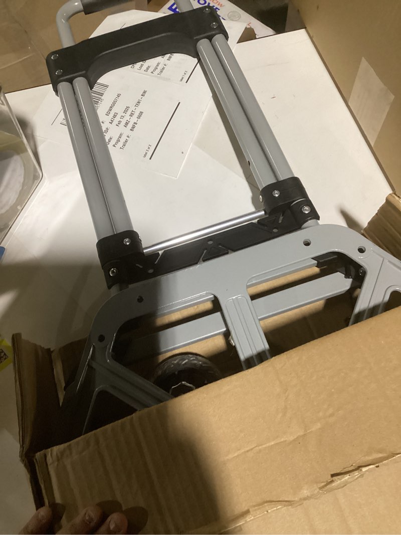 Condition photo showing As Is for ?31% Off End-of-Year Sale? RJTEK Heavy-Duty Folding Hand Truck, 400 lbs Capacity, Portable Moving Dolly with Telescoping Handle, Black, Includes 2 Free Elastic Ropes & Large Wheels 400 LBS Foldable Side Handle - Black