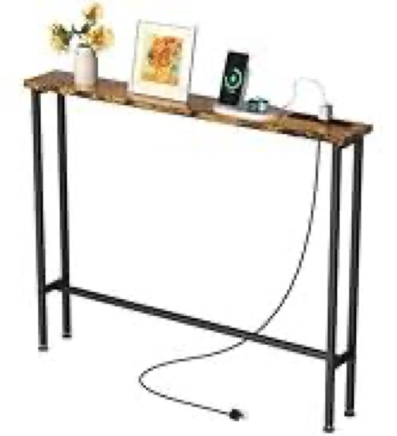 grleaf 39" narrow console sofa table with built-in power strip (2 ac outlets & 2 usb ports) – 4.9ft 