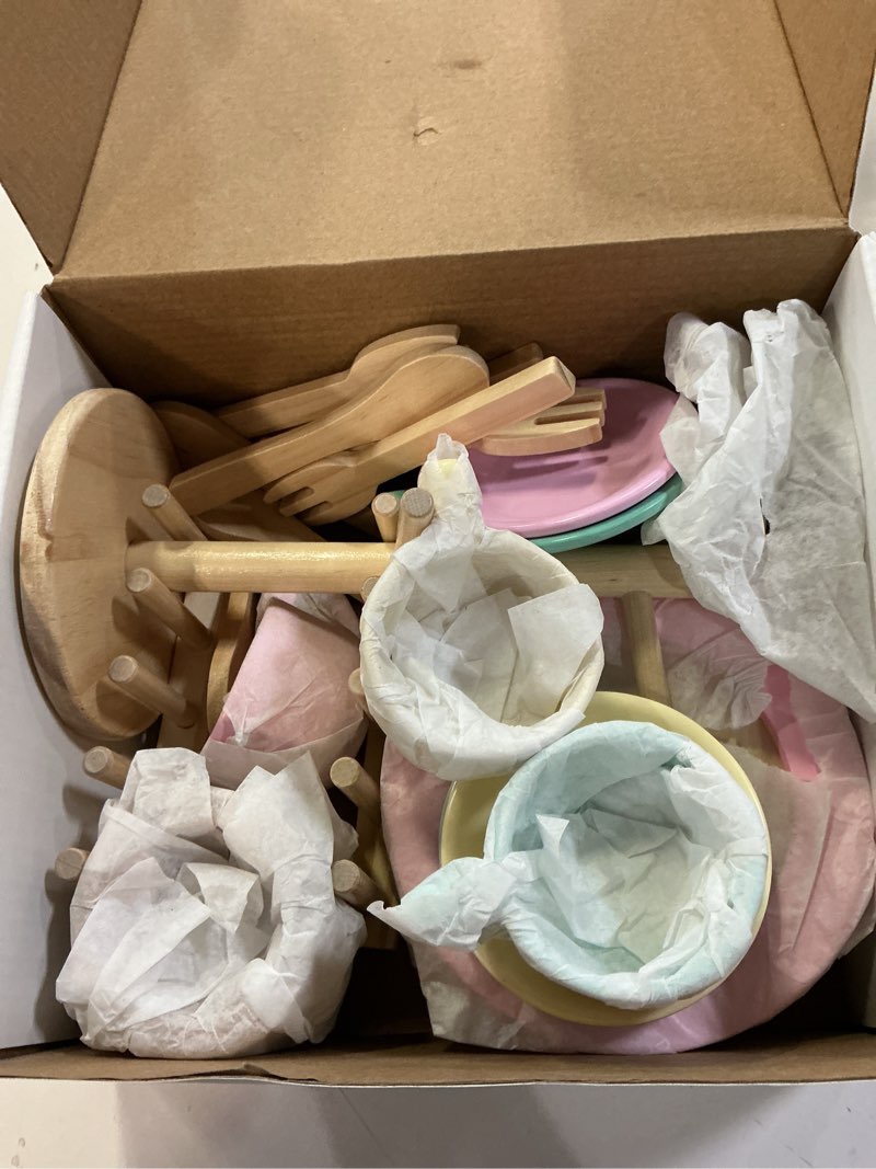 Condition photo showing Good Condition for gagaku kids wooden play dishes set -27pcs montessori play kitchen accessories plates and bowls set, 