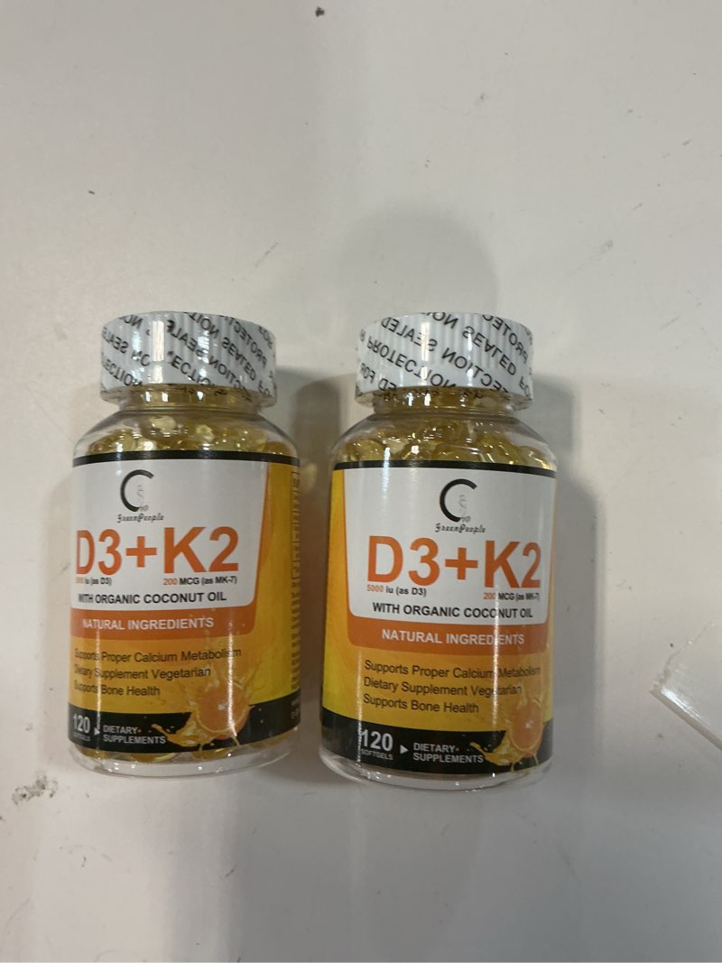 Condition photo showing New/Like New for (bb 02/2027) (2 pack) vitamin d3+k2 capsules  vitamin d3 5000 iu and vitamin k mk7 200mcg for support immune & joint health | 240 capsules | by greenpeople