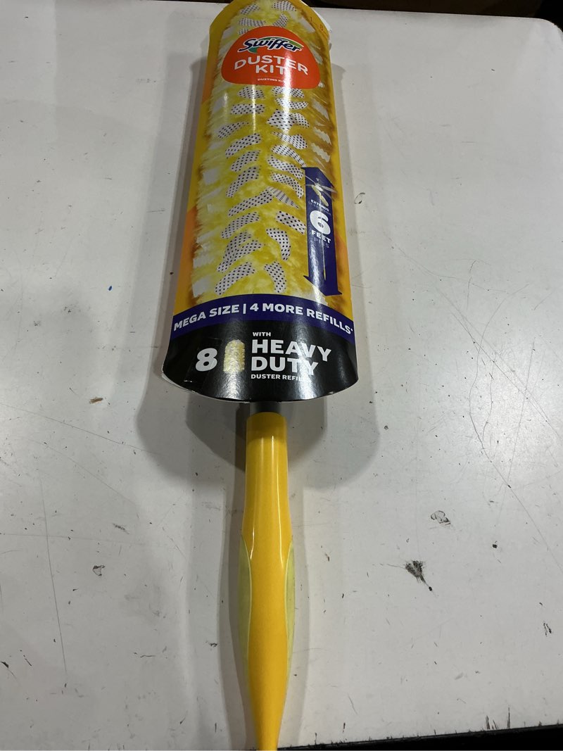 Condition photo showing Good Condition for swiffer duster kit with 6 ft super extendable handle, heavy duty starter kit with 8 refills