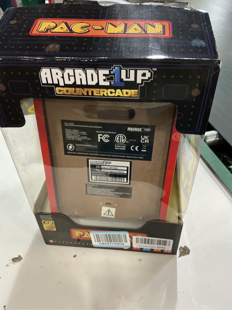 Condition photo showing As Is for arcade1up pac-man countercade countertop arcade machine with 3 retro games, 7" lcd screen and full size real feel joysticks and buttons,