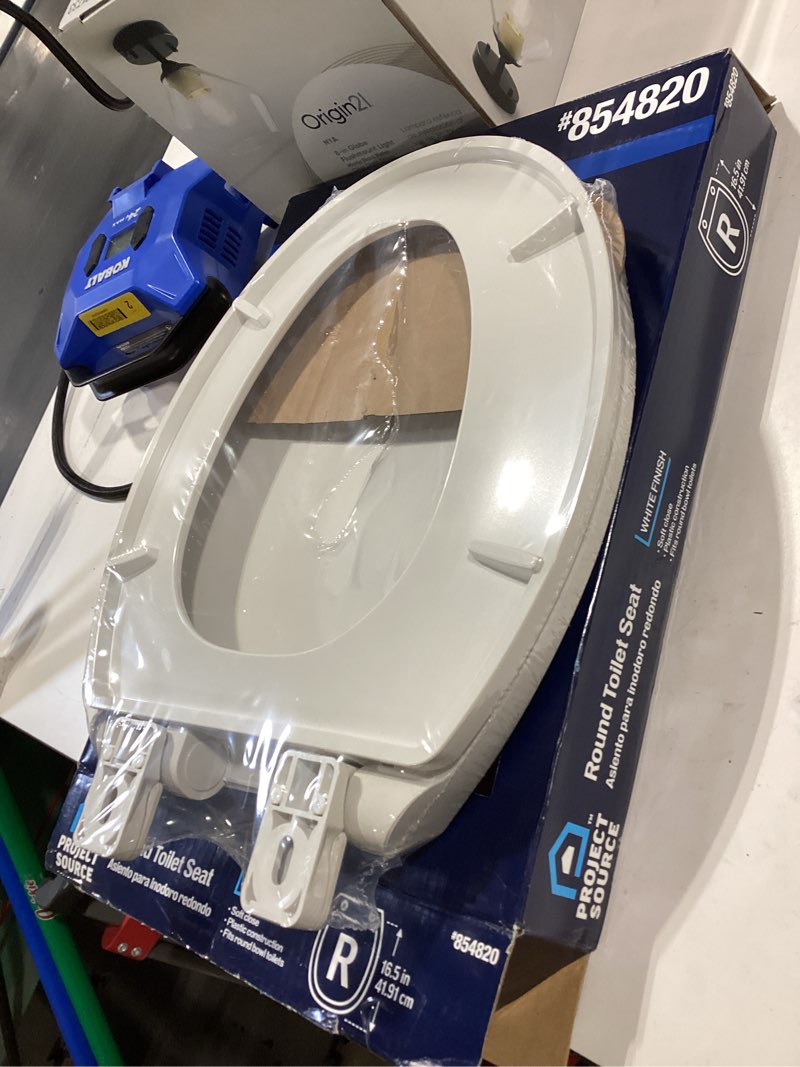 Condition photo showing As Is for project source plastic white round soft close toilet seat