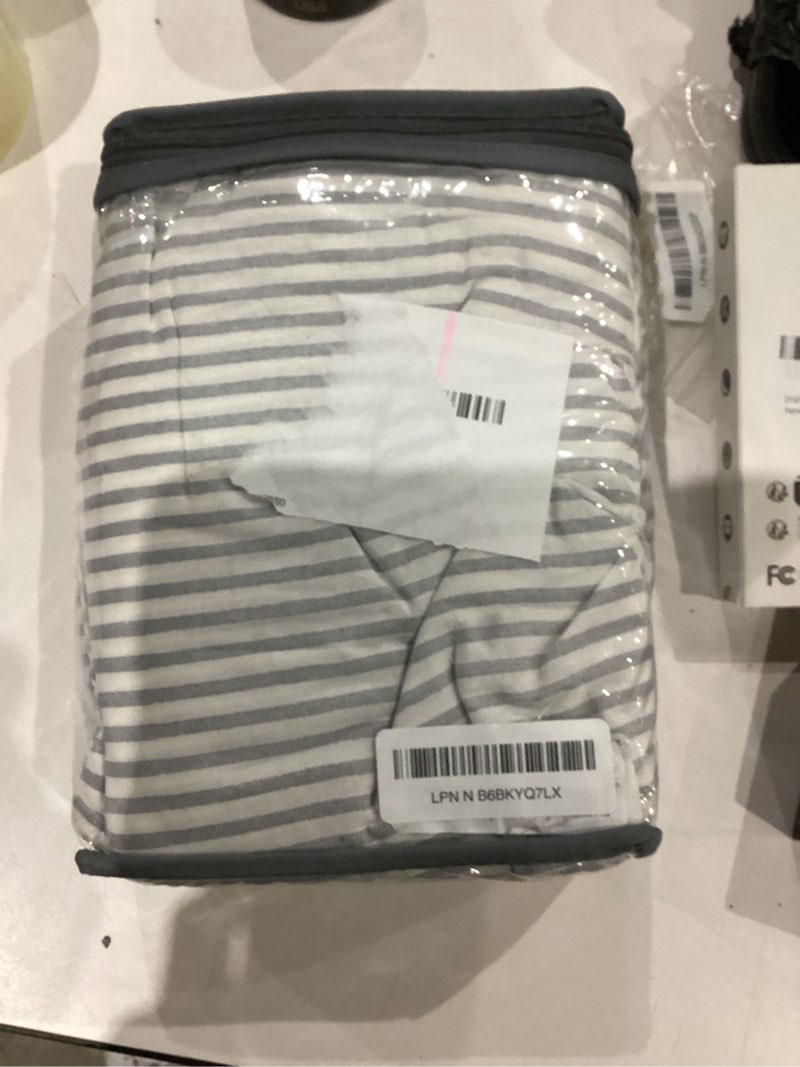 Condition photo showing As Is for laura ashley home - cotton ruffled bedskirt, lightweight & classic style (ticking stripe grey, full) full grey